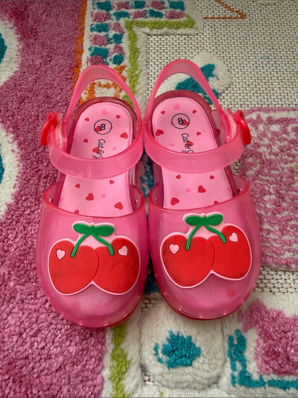 Cat & Jack Pink Jelly Sandals with Cherry Appliqués